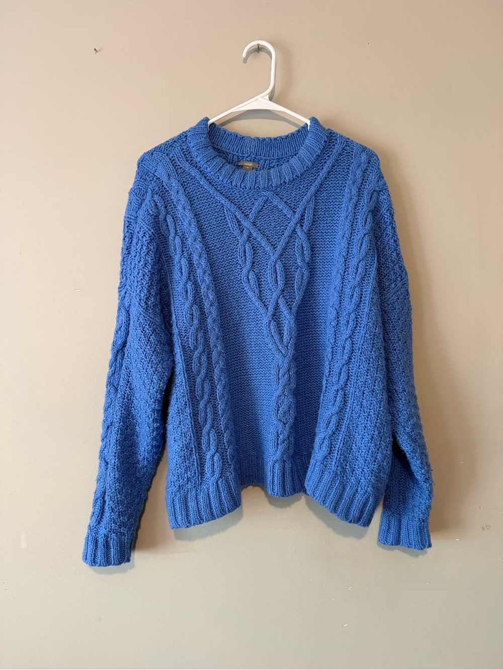 Aerie Chunky Blue Cable Knit Crewneck Sweater